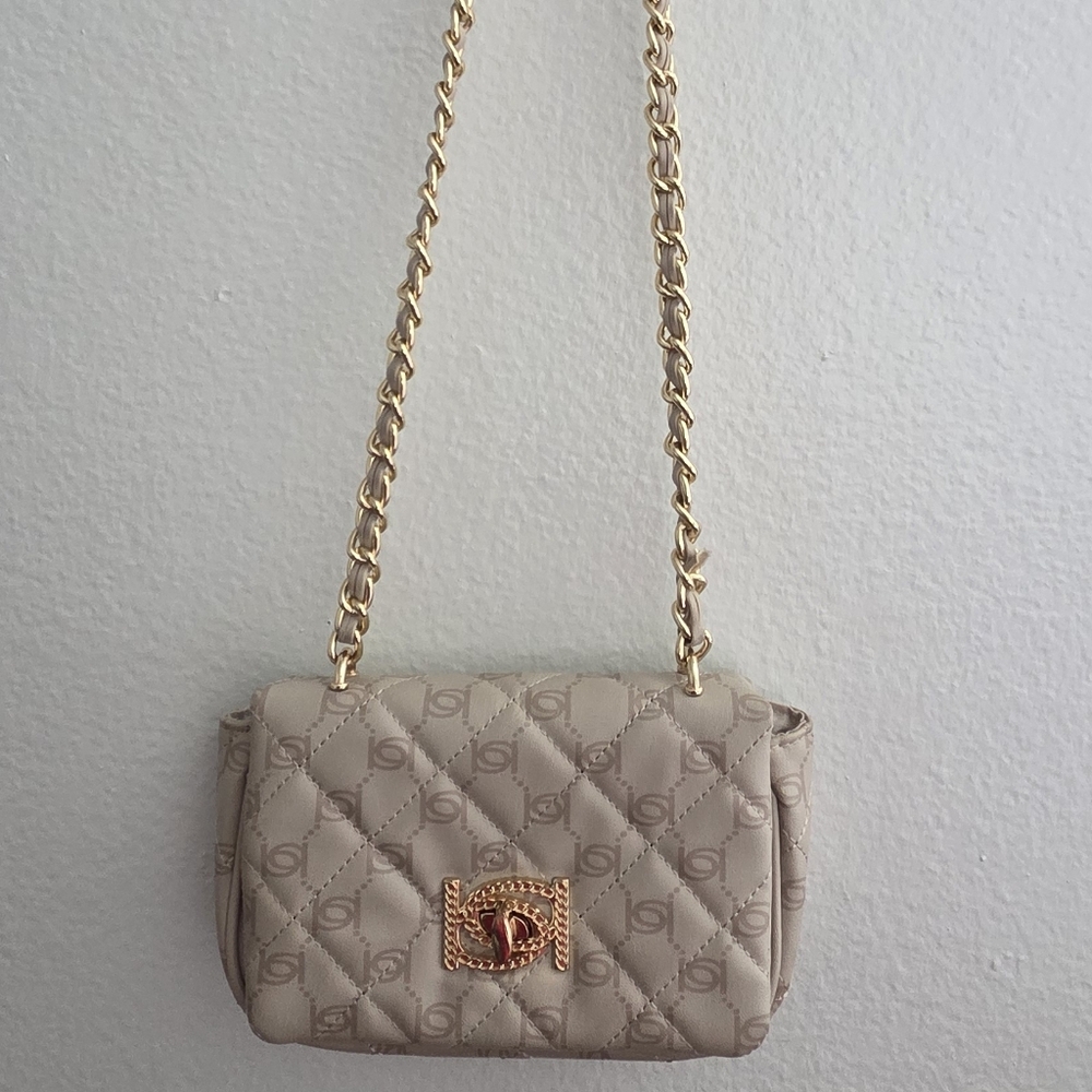 BEBE Beige Quilted Chain Crossbody Bag